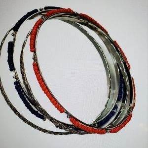 Eclectic Treasures Silver and Red-Blue Beaded Bracelets